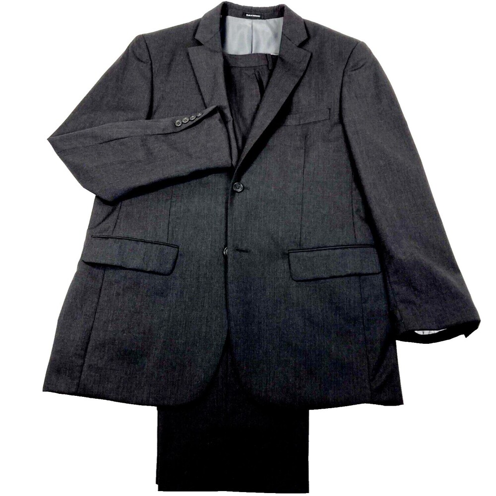 Wilke Rodriguez Wool Suit 42 44 L Pant 36 Flat No Cuff 2 Vent Gray Career Office